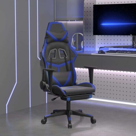 Gaming-Stuhl mit Fußstütze Schwarz und Blau Kunstleder vidaXL