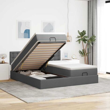 Ottoman-Bett mit Matratzen & LEDs Dunkelgrau 200x200 cm Stoff vidaXL (1/5)