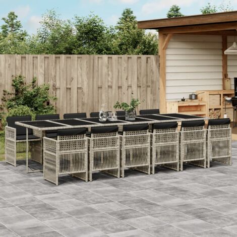 Essgruppe für den Garten mit Kissen 13 Teile grau