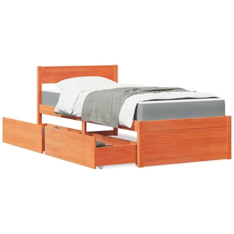 Bett mit Schubladen und Matratze Wachsbraun 90x200 Massivholz vidaXL