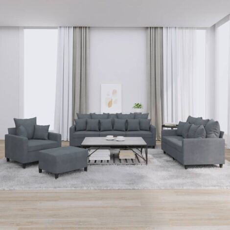 4-tlg. Sofagarnitur mit Kissen Dunkelgrau Samt vidaXL