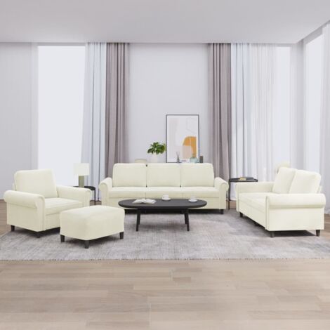 4-tlg. Sofagarnitur mit Kissen Creme Samt vidaXL