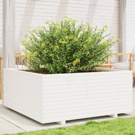 vidaXL Blumenkasten weiß 110x110x49,5 cm aus massivem Kiefernholz