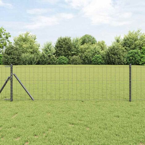 Euro Zaun mit 7 Pfosten 0.4x10 m verzinkter Stahl Grau vidaXL510995