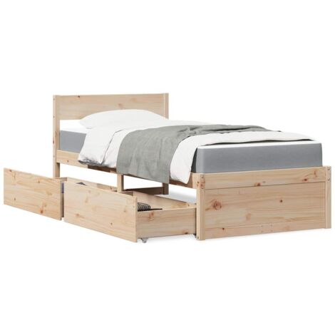 Bett mit Schubladen und Matratze 90x200 cm aus massivem Kiefernholz
