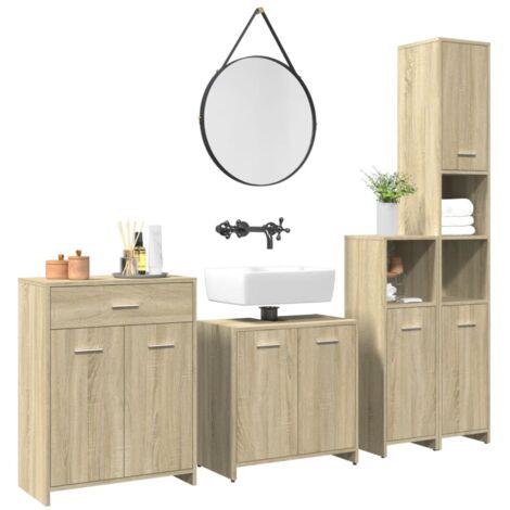 vidaXL 4 Piece Bathroom Furniture Set Sonoma Oak Engineered Wood