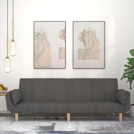 vidaXL Schlafsofa 2-Sitzer mit 2 Kissen Dunkelgrau Stoff (1/5)