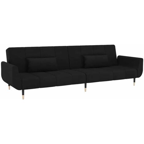 2-Sitzer Schlafsofa mit zwei Kissen Schwarz Samt