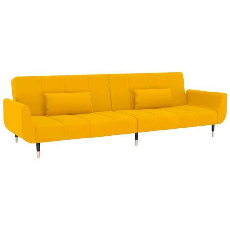 Schlafsofa 2-Sitzer mit 2 Kissen Gelb Samt vidaXL