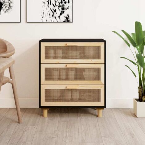 Sideboard Schwarz 60x30x70cm Massivholz Kiefer und Natur-Rattan vidaXL (1/5)
