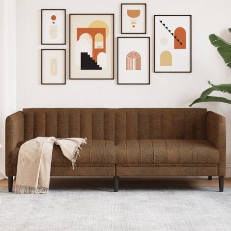 vidaXL 3-Sitzer Sofa braun Kunstleder Velours