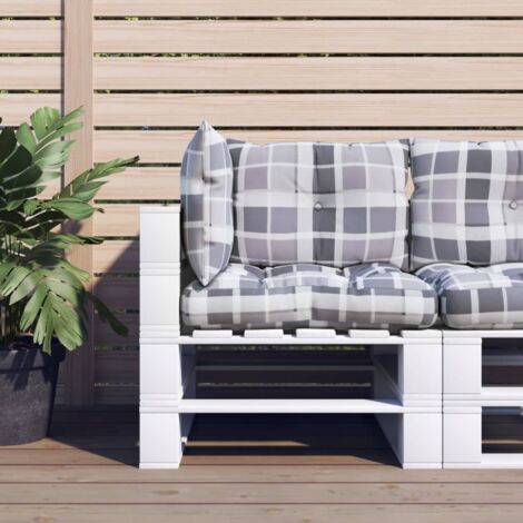 Palettkissen Set von 3, graues Karomuster, Textil