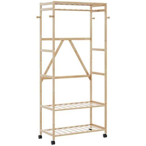 vidaXL Kleiderständer mit Ablagen und Rollen 90x40x179,5 cm Bambus
