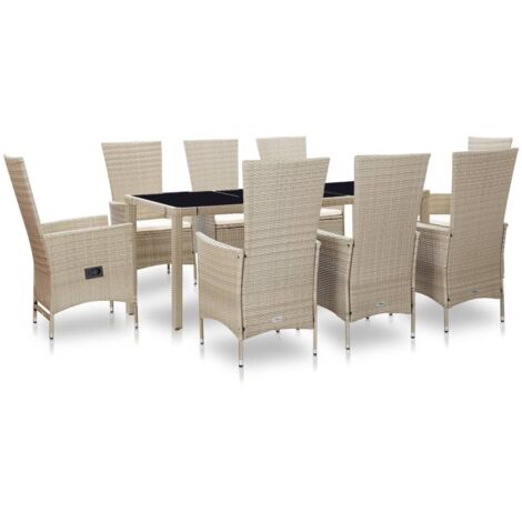 Gartenmöbelset mit Kissen 9 Teile Geflochtenes Kunstharz Beige