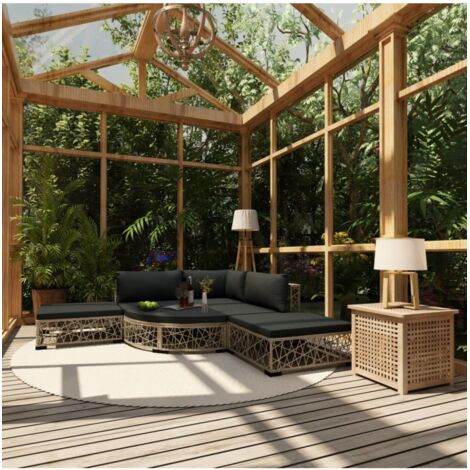 vidaXL 6-tlg. Garten-Lounge-Set mit Kissen Poly Rattan Grau