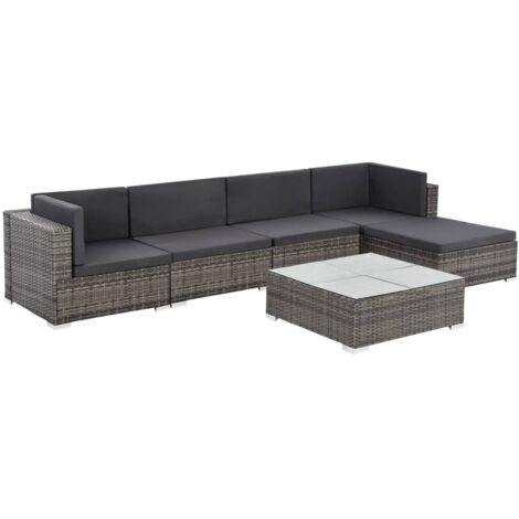 Gartenmöbelset 6 Teile mit Kissen Geflochtene Kunststoff Grau