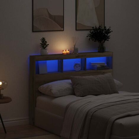 LED-Kopfteil mit Ablagen Artisan-Eiche 140x17x102 cm vidaXL