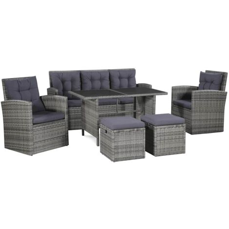 Vidaxl – 6-tlg. Garten-Lounge-Set – 1 dreisitziges Sofa, 2 Sessel, 1 Tisch 120x70cm – PE-Rattan grau – wasserfest, pulverbeschichteter Stahlrahmen (1/5)