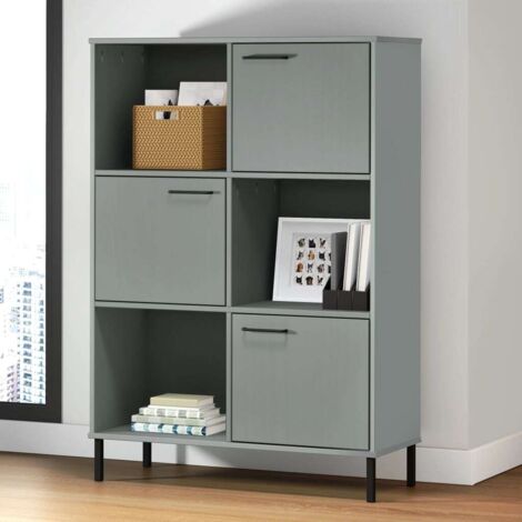 Bücherregal OSLO mit Metallbeinen Grau 90x35x128,5cm Massivholz vidaXL (1/5)