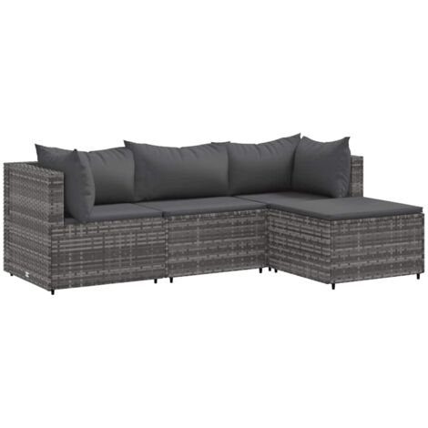 4-tlg. Garten-Lounge-Set mit Kissen Grau Poly Rattan vidaXL