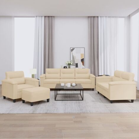 4-tlg. Sofagarnitur mit Kissen Creme Mikrofasergewebe vidaXL