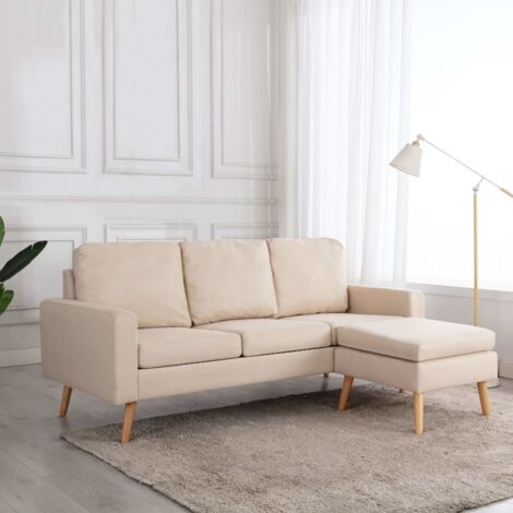 3-Sitzer-Sofa mit Hocker Creme Stoff vidaXL