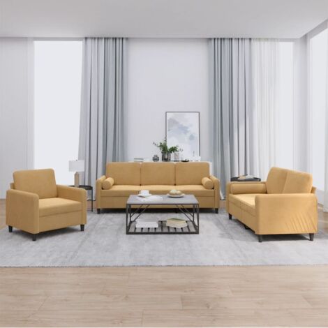 3-tlg. Sofagarnitur mit Kissen Braun Samt vidaXL636117
