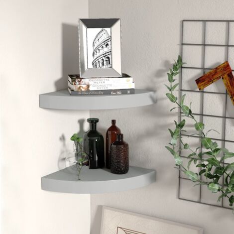 vidaXL Eck-Schweberegale 2 Stk. Grau 25x25x3,8 cm MDF