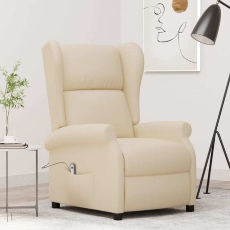 Ohrensessel mit Liegefunktion Elektrisch Creme Stoff vidaXL