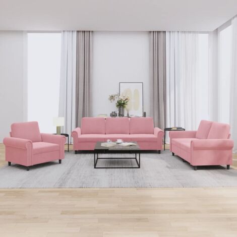 3-tlg. Sofagarnitur mit Kissen Rosa Samt vidaXL