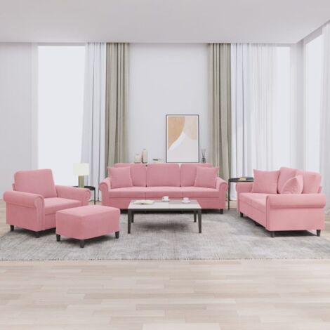 4-tlg. Sofagarnitur mit Kissen Rosa Samt vidaXL