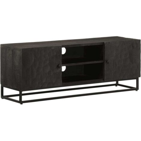 TV-Schrank Schwarz 110x30x40 cm Massivholz Mango und Eisen vidaXL