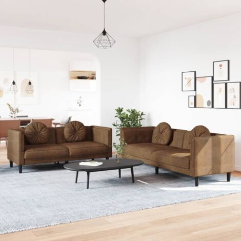 2-tlg. Sofagarnitur mit Kissen Braun Samt vidaXL