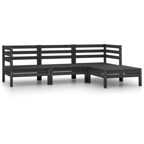 4-tlg. Garten-Lounge-Set Massivholz Kiefer Schwarz vidaXL