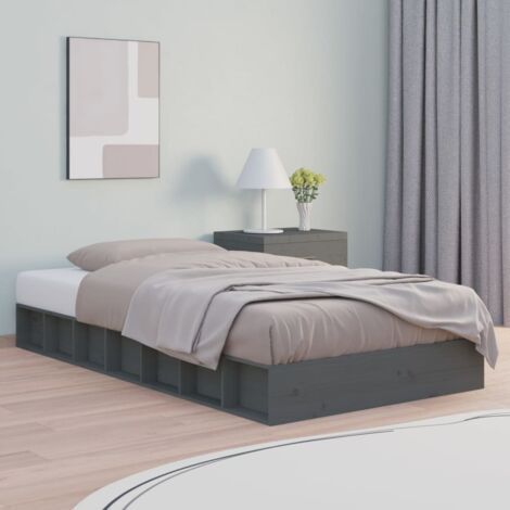 Massivholzbett Grau 135x190 cm vidaXL