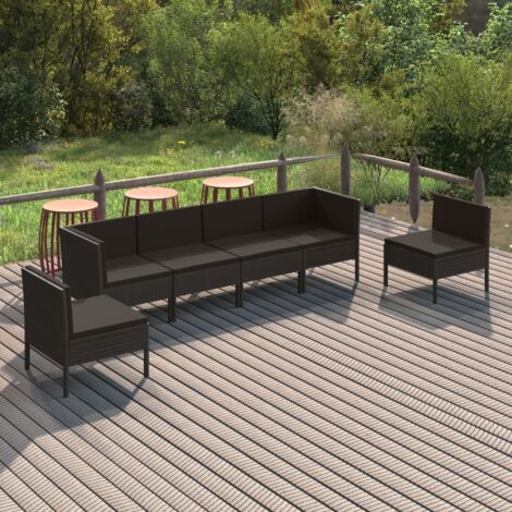 6-tlg. Garten-Lounge-Set mit Auflagen Poly Rattan Schwarz vidaXL (1/5)