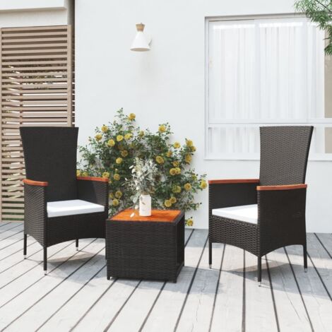 3-tlg. Garten-Lounge-Set Schwarz Poly Rattan Massivholz Akazie vidaXL (1/5)