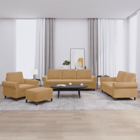 4-tlg. Sofagarnitur mit Kissen Braun Samt vidaXL