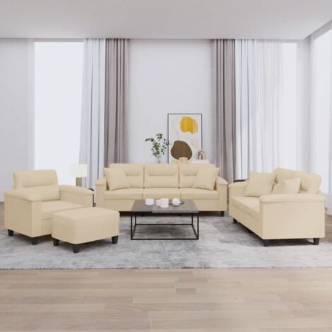 4-tlg. Sofagarnitur mit Kissen Creme Mikrofasergewebe vidaXL