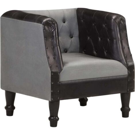 Sessel Schwarz Echtleder und Massivholz Mango vidaXL