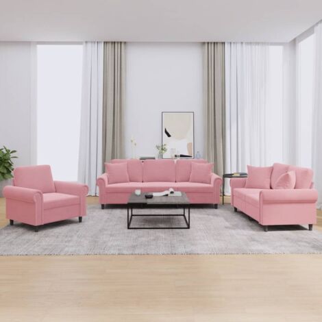 3-tlg. Sofagarnitur mit Kissen Rosa Samt vidaXL
