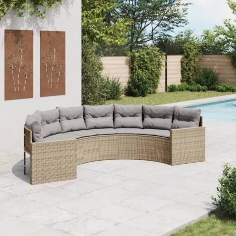 Gartensofa mit Kissen Halbrund Beige Poly-Rattan vidaXL