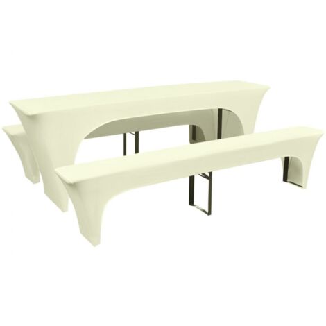 Dreiteiliges Schonbezug-Set für Biertisch/Bänke Stretch Creme vidaXL