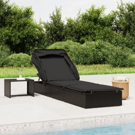 vidaXL Liege mit faltbarem Dach Schwarz 213x63x97 cm Kunstgeflecht