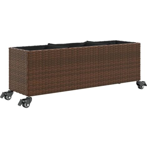 Pflanzkübel mit Rollen 3 Töpfe Braun 107x32x38 cm Poly-Rattan vidaXL