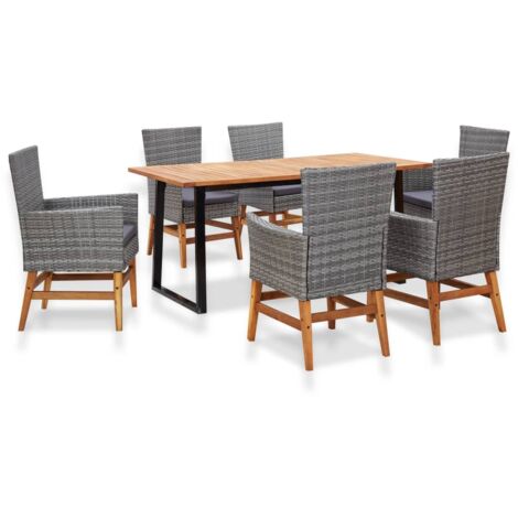 7-tlg. Garten-Essgruppe Poly Rattan und Akazienholz Grau vidaXL (1/5)
