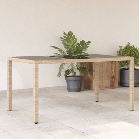 Gartentisch mit Glasplatte Beige 150x90x75 cm Poly Rattan vidaXL (1/5)