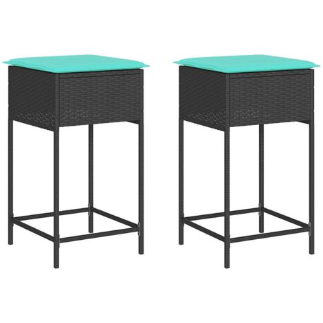 Garten-Barhocker mit Kissen 2 Stk. Schwarz Poly Rattan vidaXL