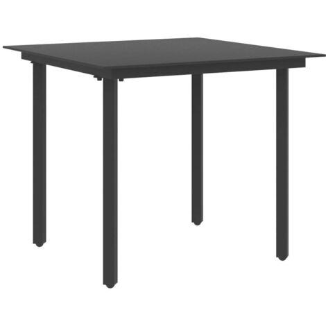 Garten-Esstisch Schwarz 80x80x74 cm Stahl und Glas vidaXL