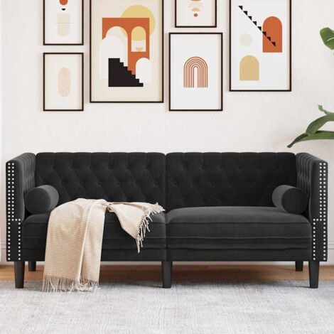 Chesterfield-Sofa mit Kissen Schwarz 174 x 74.5 x 70.5 cm Samt vidaXL